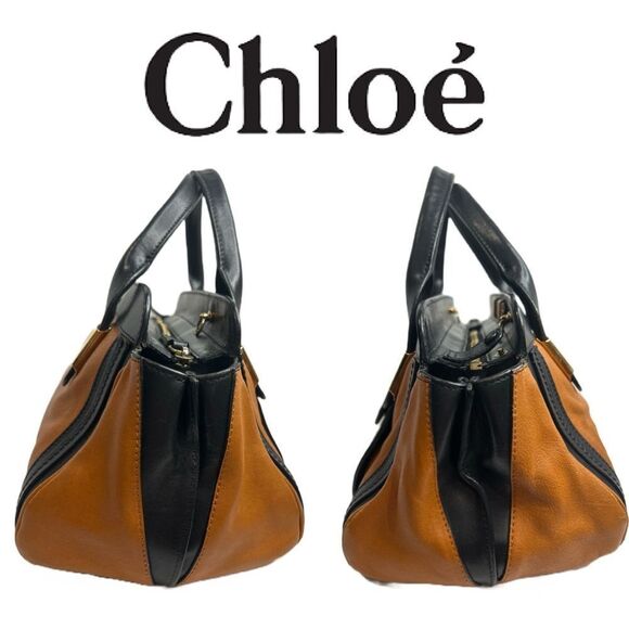 Chloé Leather Alice Shoulder‎ Crossbody Bag - Black and Brownish Orange - Picture 5 of 7